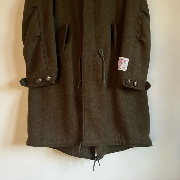 BEAMS Japan X J Crew Harris Tweed Coat Jacket Military Green Men’s Small $1198 - Picture 4 of 14
